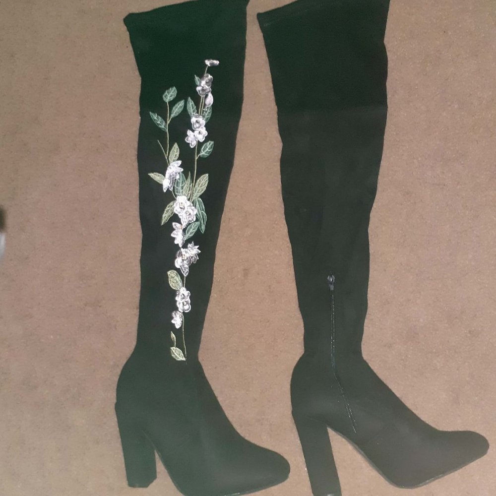 Floral Embroidered OTK Boots